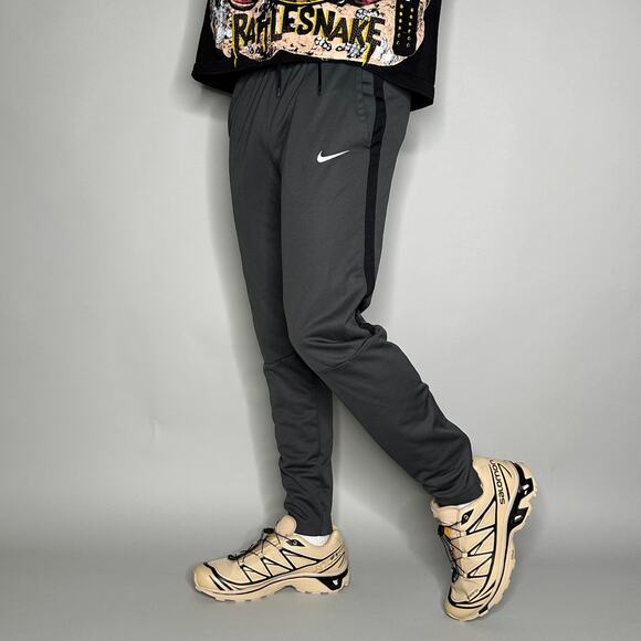 Nike Sweatpants Grey Polyester Joggers White Swoosh Black - Picture 1 of 4